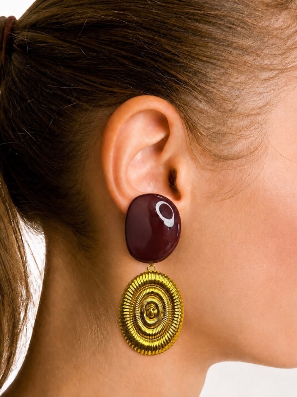 Statement Dangle Drop Earrings for Women Gold Tone Resin Geometric Disc Earrings